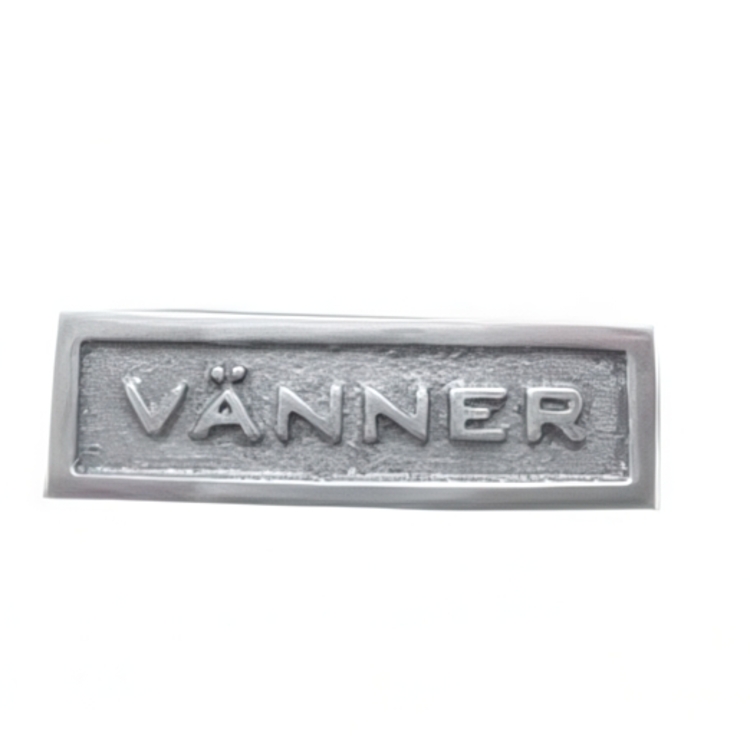 Sign with frame, VÄNNER, 5 x H 1,8 cm, Exmez, Sand-cast aluminum