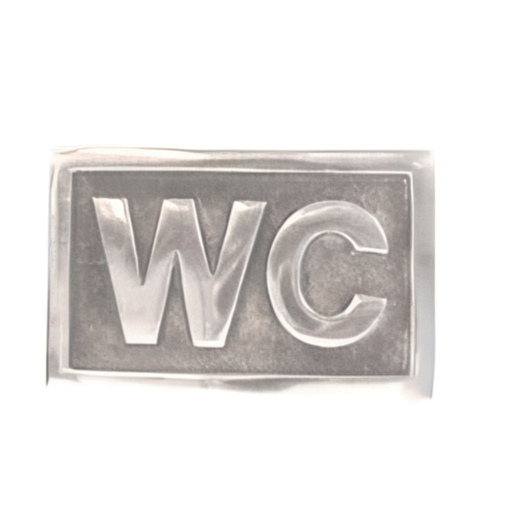 Sign with frame, WC, Exmez, 8,5 x 5 cm, Sand-cast aluminum