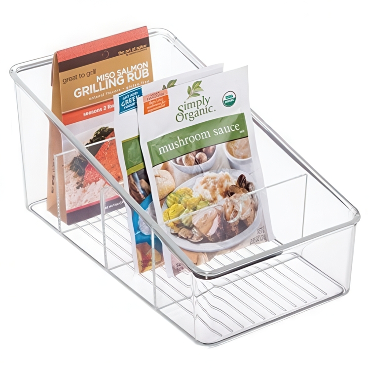 Storage box with four compartments, COOKING PACKETS ORGANIZER, 15,2 x 26,7 cm, Transparent
