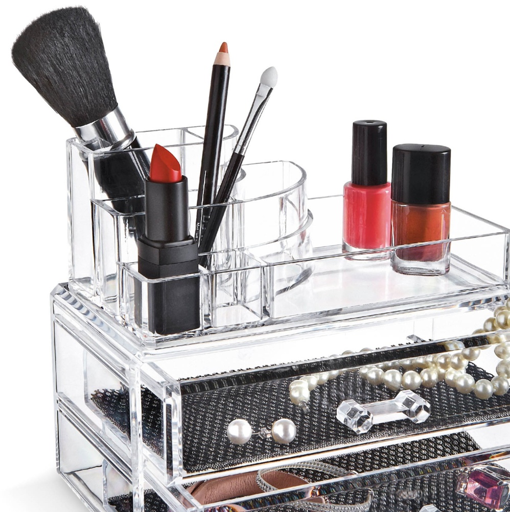 Make-up organizer / jewelry box with drawers, LIVING, 18,8 x 11,5 x H 15,7 cm, Clear