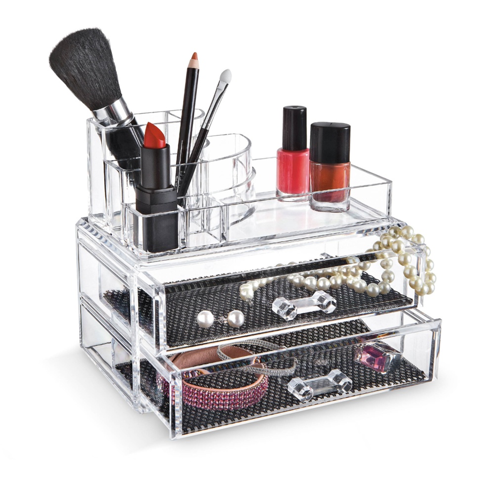 Make-up organizer / jewelry box with drawers, LIVING, 18,8 x 11,5 x H 15,7 cm, Clear