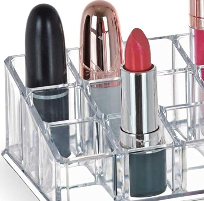 Make-up organizer, 24 compartments, LIPSTICK, 22,7 x 9 x H 5 cm, Clear acrylic