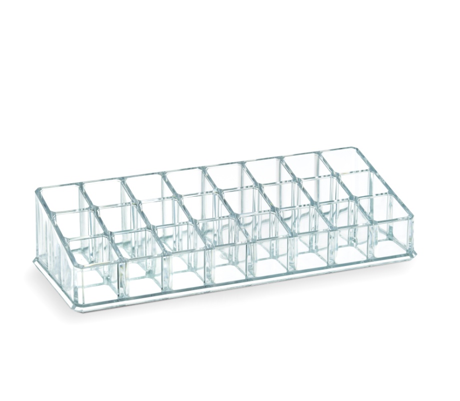 Make-up organizer, 24 compartments, LIPSTICK, 22,7 x 9 x H 5 cm, Clear acrylic
