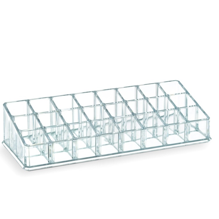 Make-up organizer, 24 compartments, LIPSTICK, 22,7 x 9 x H 5 cm, Clear acrylic