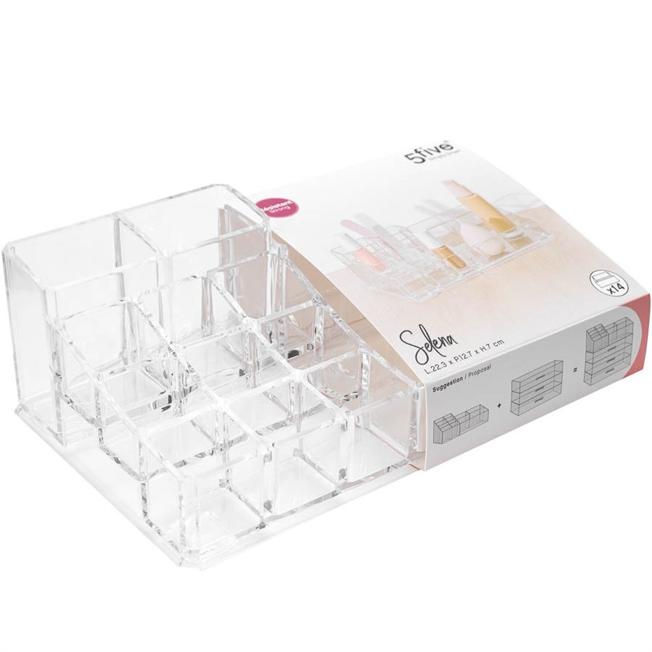 Make up organizer, SELENA LARGE ORGANISEUR MAQUILLAGE, 22,3 x 12,7 x H 7 cm, Clear