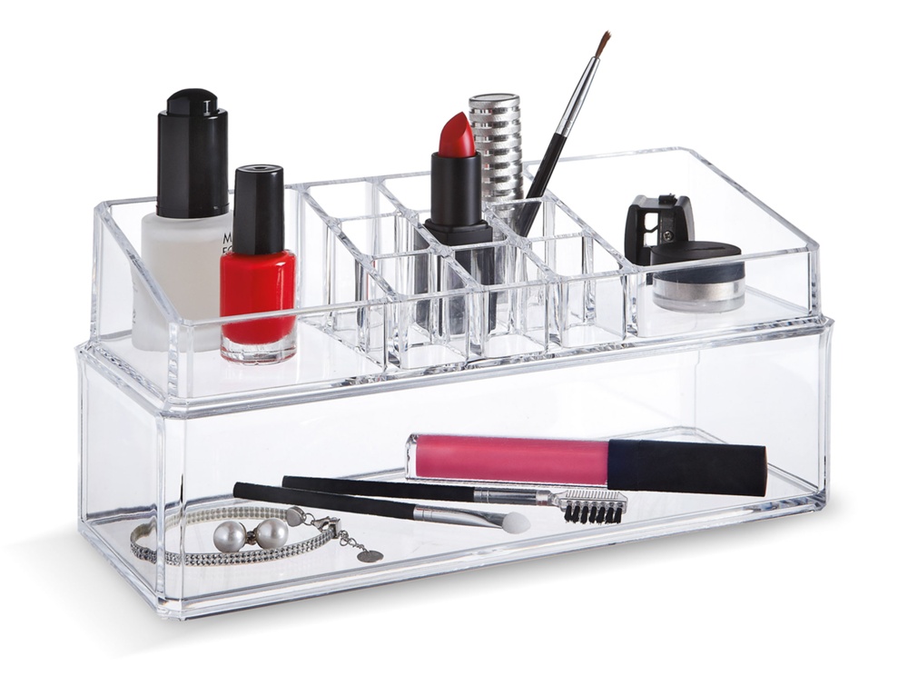Make up organizer, dividable, LIVING, 22,3 x 9,4 x H 11 cm, Clear 