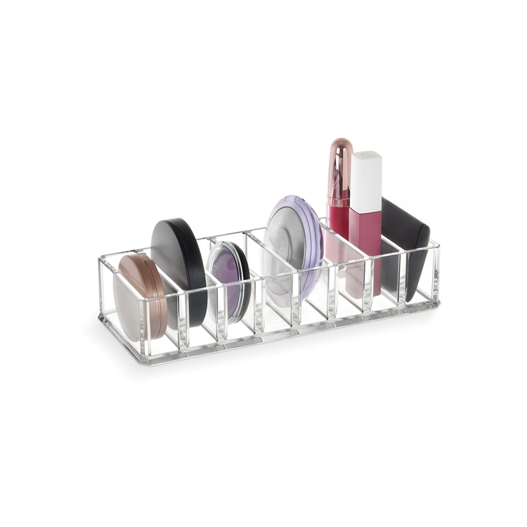 Make-up organizer, 8 compartments, LIVING, 22 x 8,7 x H 4,5 cm, Clear acrylic