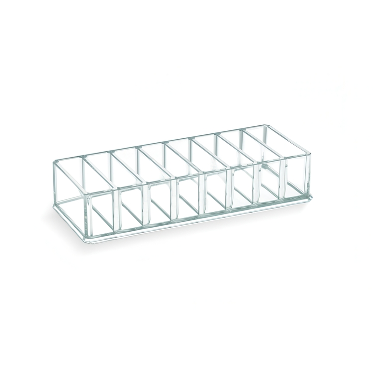 Make-up organizer, 8 compartments, LIVING, 22 x 8,7 x H 4,5 cm, Clear acrylic