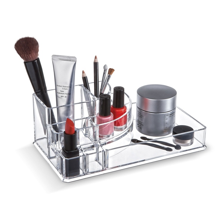 Make up organizer with tray, LIVING, 22,3 x 12,7 x H 8 cm, Clear acrylic
