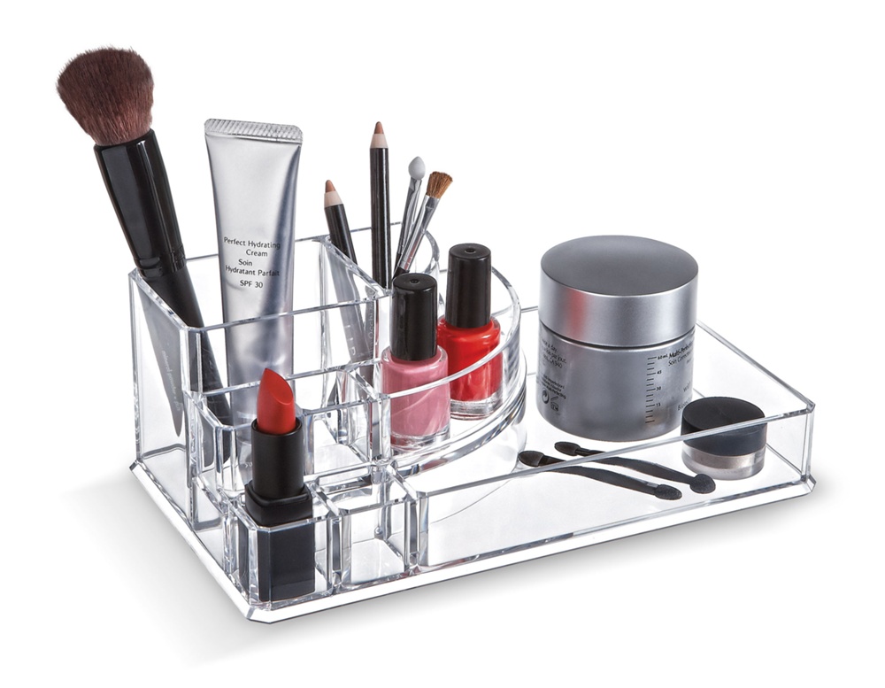 Make up organizer with tray, LIVING, 22,3 x 12,7 x H 8 cm, Clear acrylic