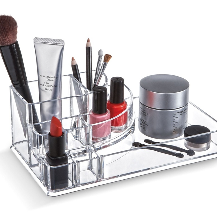 Make up organizer with tray, LIVING, 22,3 x 12,7 x H 8 cm, Clear acrylic