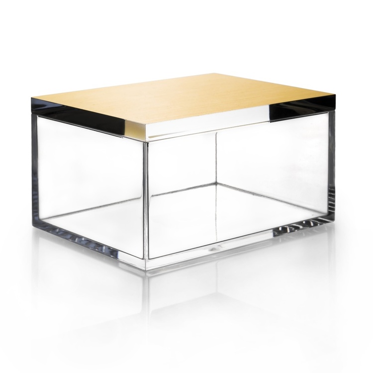 Jewellery Box, Rectangular, GOLD CHEST, 12 x 8,5 x H 7 cm , Clear / Gold