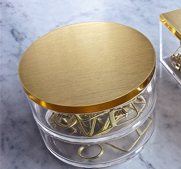 Jewellery Box, Two layers, Round, GOLD CHEST, Ø 12 cm, Clear / Gold