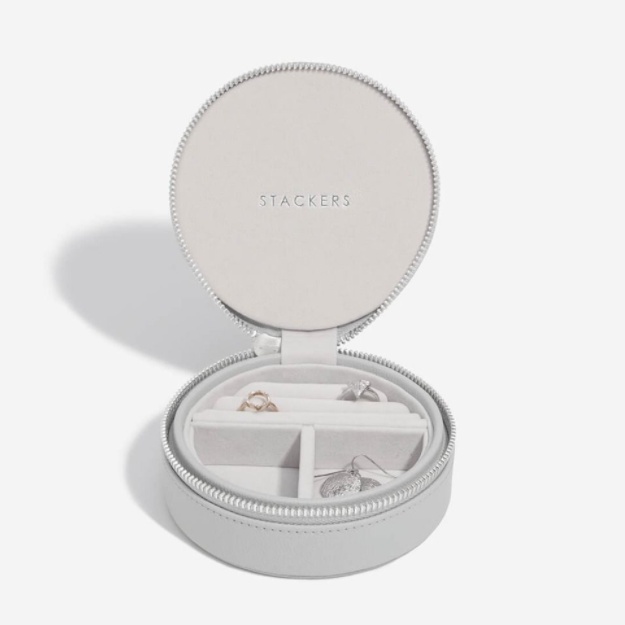 Travel Jewellery Box, Round, STACKERS, Ø 12 x H 4,5 cm, Pebble Grey