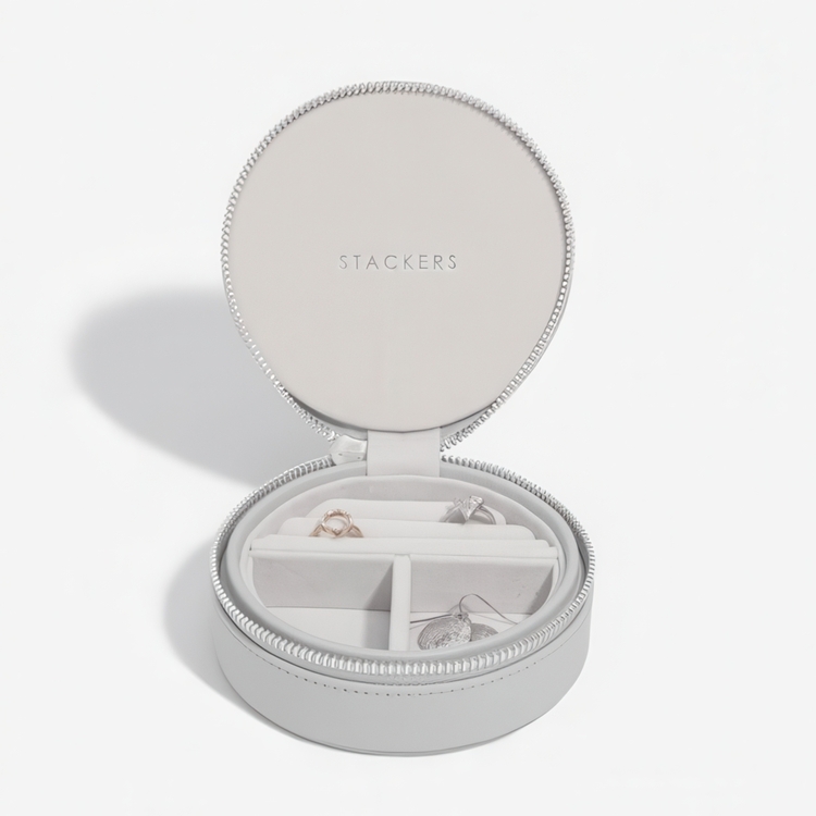 Travel Jewellery Box, Round, STACKERS, Ø 12 x H 4,5 cm, Pebble Grey