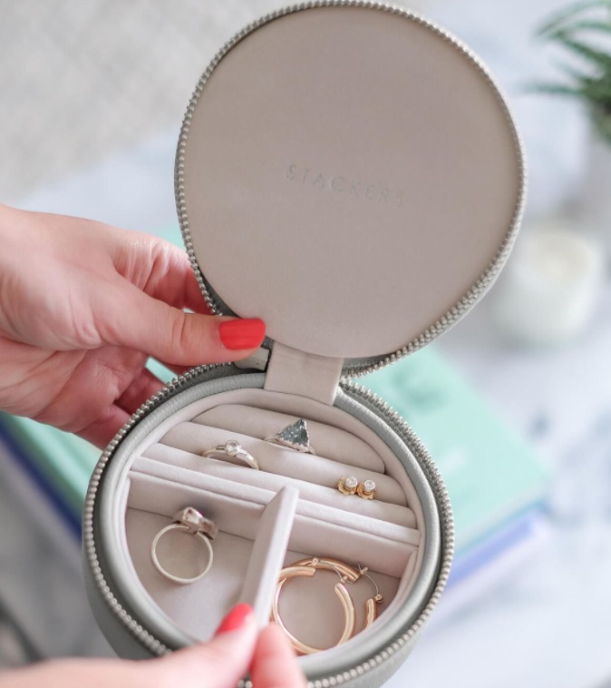 Travel Jewellery Box, Round, STACKERS, Ø 12 x H 4,5 cm, Pebble Grey