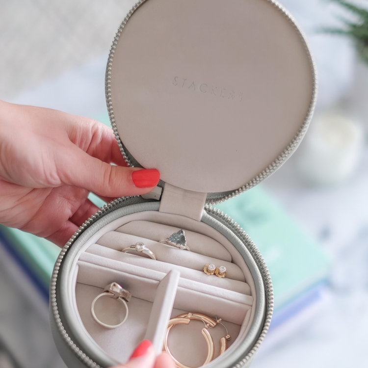 Travel Jewellery Box, Round, STACKERS, Ø 12 x H 4,5 cm, Pebble Grey