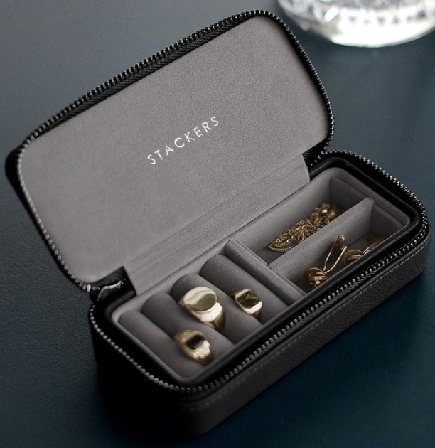 Travel Jewellery Box, STACKERS, 7 x 16 x H 4,2 cm, Pebble Black 
