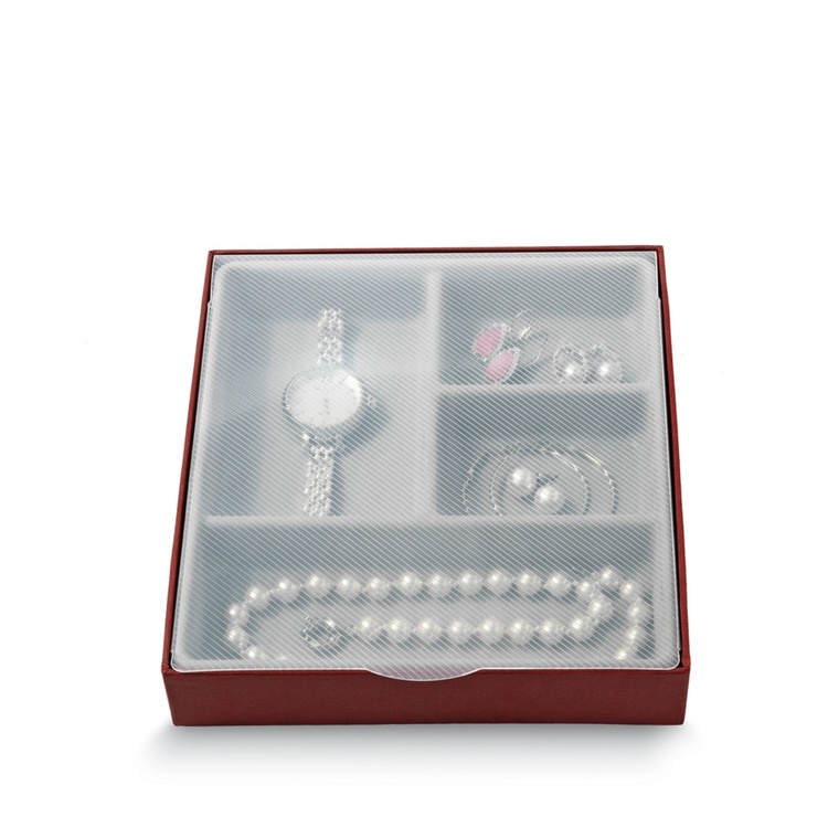 Jewelry box, BIJOUX QUATRE, 21,5 x 18,5 x H3,5 cm, Burgundy 