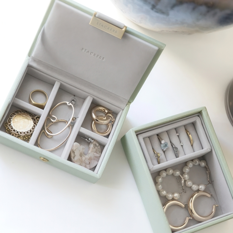 Jewellery Box, 2 layer, MICRO STACKERS, 12,5 x 9 x H 9 cm, Sage Green
