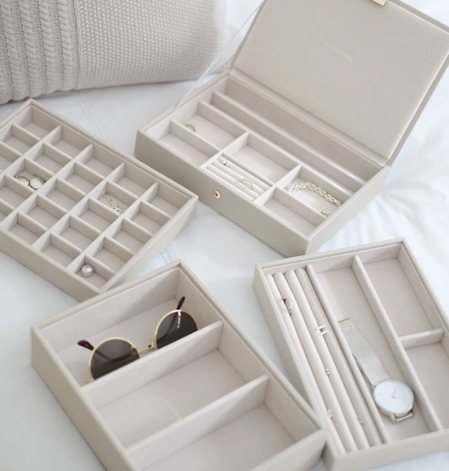 Jewellery Box, 4 layers, CLASSIC STACKERS, 18 x 25 x H 19,5 cm, Oatmeal