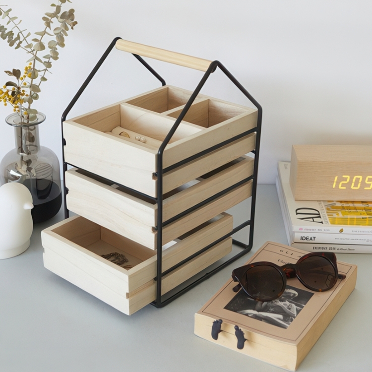 Jewelry Trays, WOODEN HOUSE, 19,5 x 17 x H 30 cm, Nature / Black