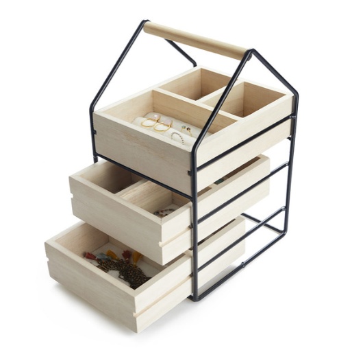 Jewelry Trays, WOODEN HOUSE, 19,5 x 17 x H 30 cm, Nature / Black