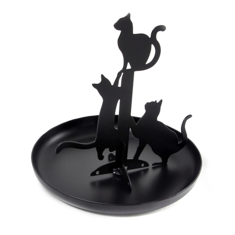 Jewelry tree with tray, BLACK CATS, Kikkerland, Black