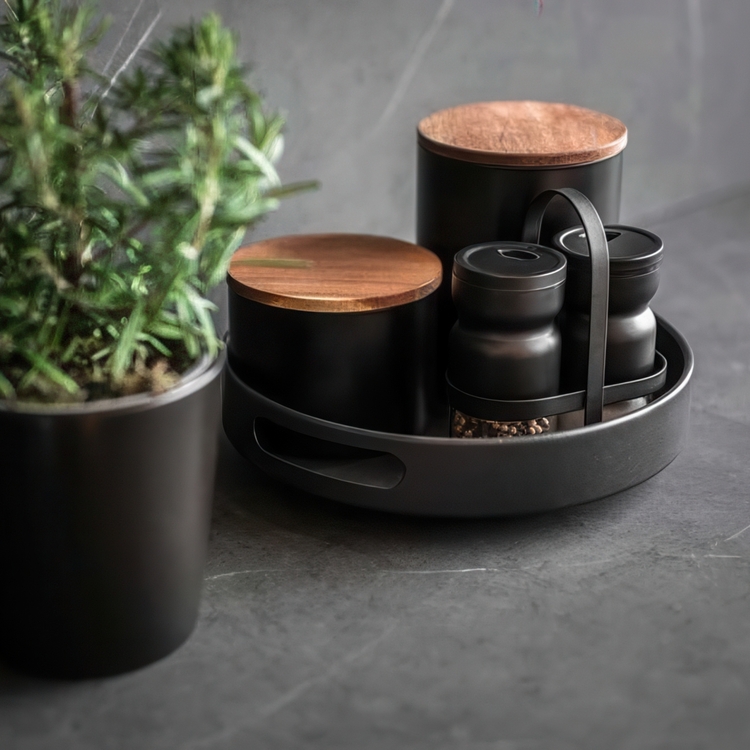 Turntable in metal, OUTDOOR KITCHEN, Ø 26 x H 6 cm, Black