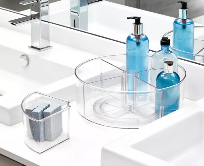 Turntable with 4 sections, 1 bin, THE HOME EDIT LAZY SUSAN, Ø 29,2 cm, Transparent