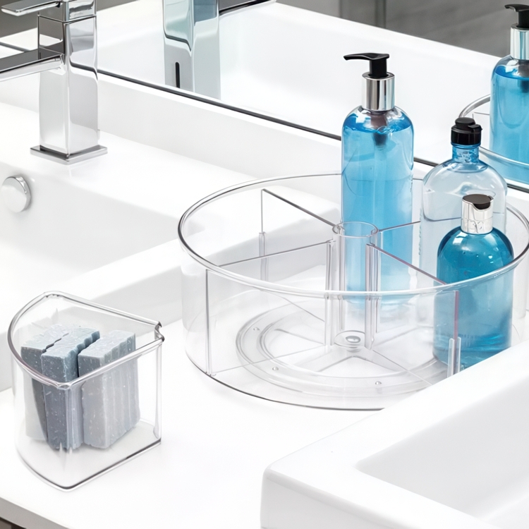 Turntable with 4 sections, 1 bin, THE HOME EDIT LAZY SUSAN, Ø 29,2 cm, Transparent