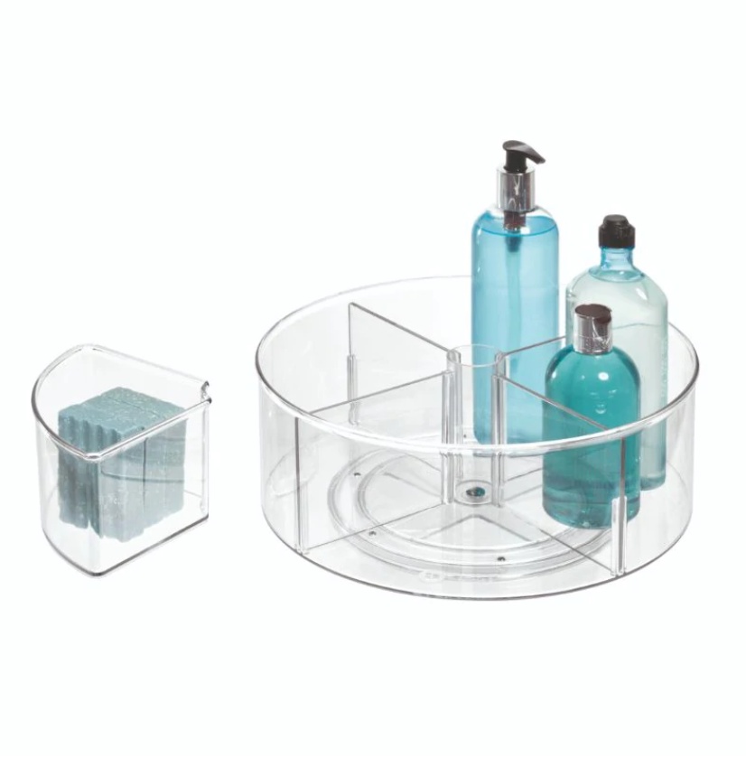 Turntable with 4 sections, 1 bin, THE HOME EDIT LAZY SUSAN, Ø 29,2 cm, Transparent