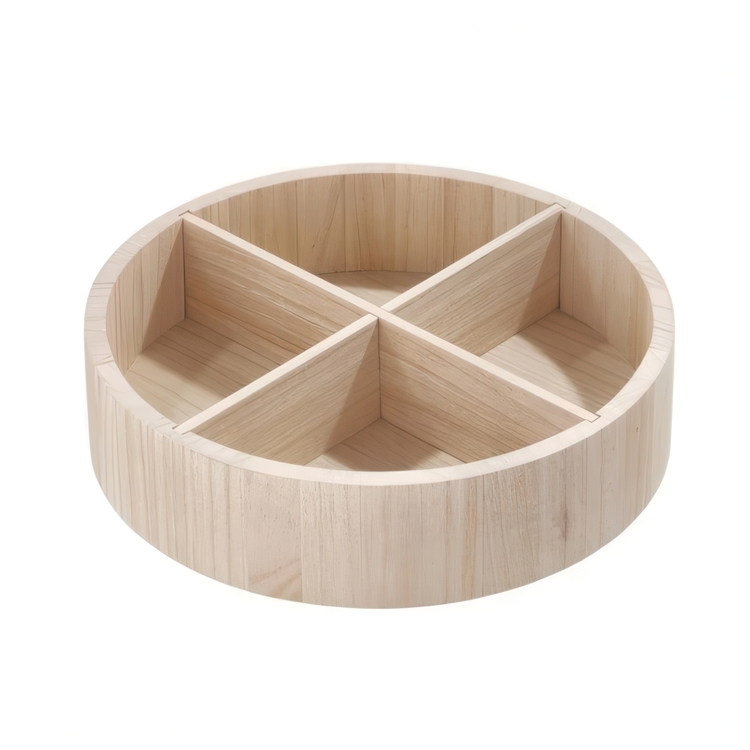 Turntable with dividers, THE HOME EDIT WOOD SERIES Ø 30,4 cm, Natural