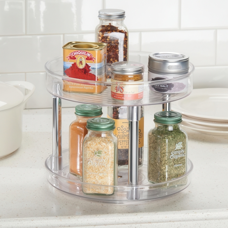 Revolving Spice Rack, 2 Tiers, LAZY SUSAN, Ø 23 cm, Transparent