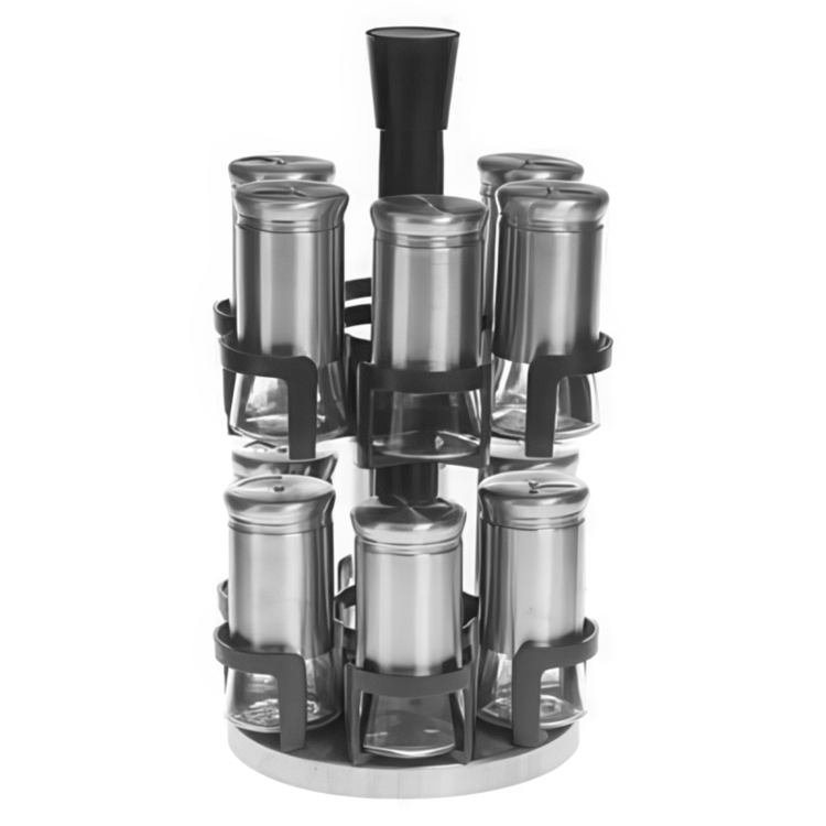 Rotating Spice Rack, REVOLVING SPICE RACK , Ø 20 x H 34,2 cm , Grey / Silver / Clear