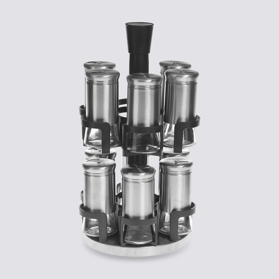 Rotating Spice Rack, REVOLVING SPICE RACK , Ø 20 x H 34,2 cm , Grey / Silver / Clear