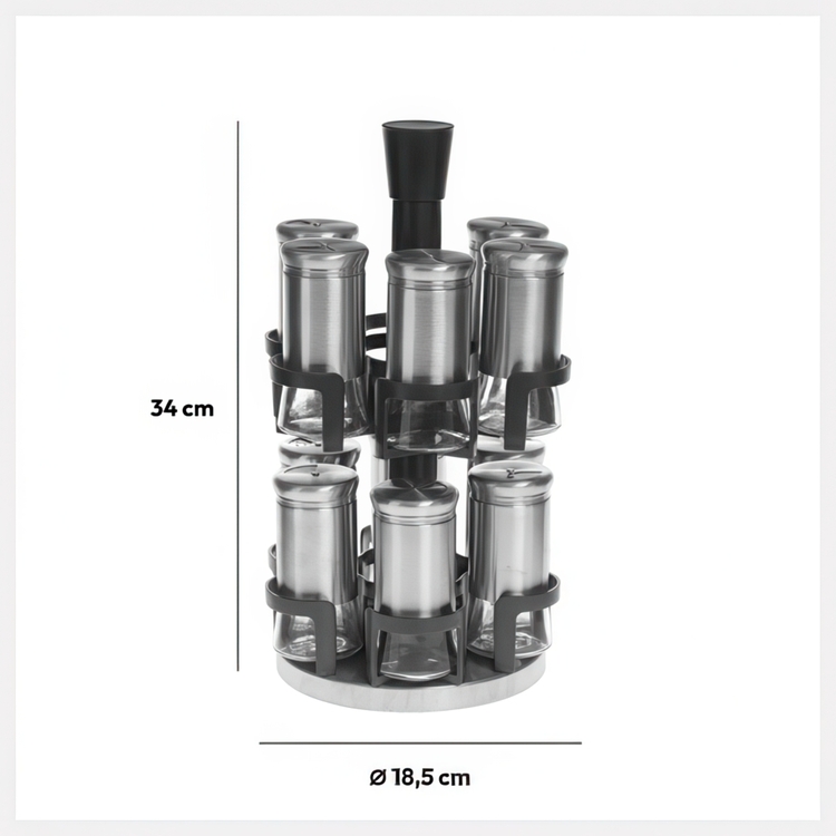 Rotating Spice Rack, REVOLVING SPICE RACK , Ø 20 x H 34,2 cm , Grey / Silver / Clear