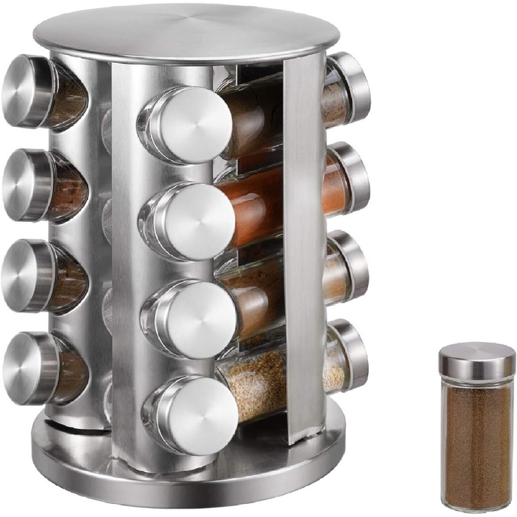 Rotating Spice Rack, SPICE RACK ROTA , Ø 21 x H 28,5 cm , Silver / Clear