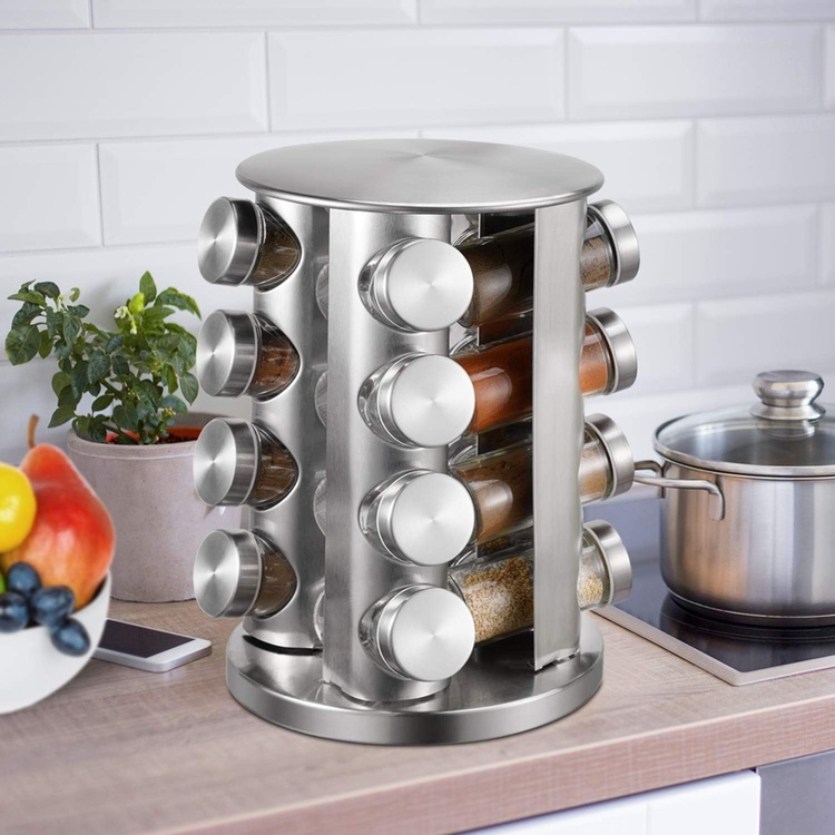 Rotating Spice Rack, SPICE RACK ROTA , Ø 21 x H 28,5 cm , Silver / Clear
