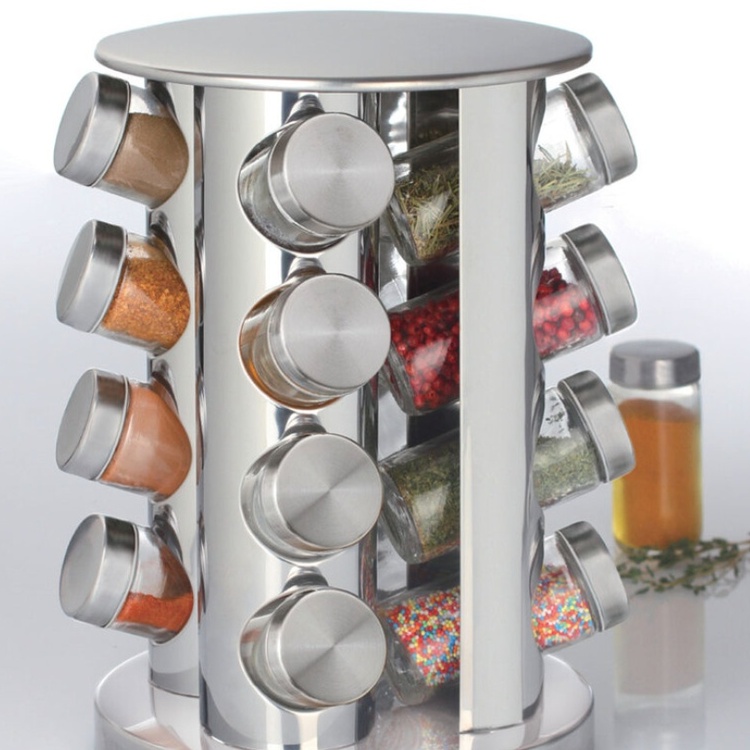 Rotating Spice Rack, SPICE RACK ROTA , Ø 21 x H 28,5 cm , Silver / Clear