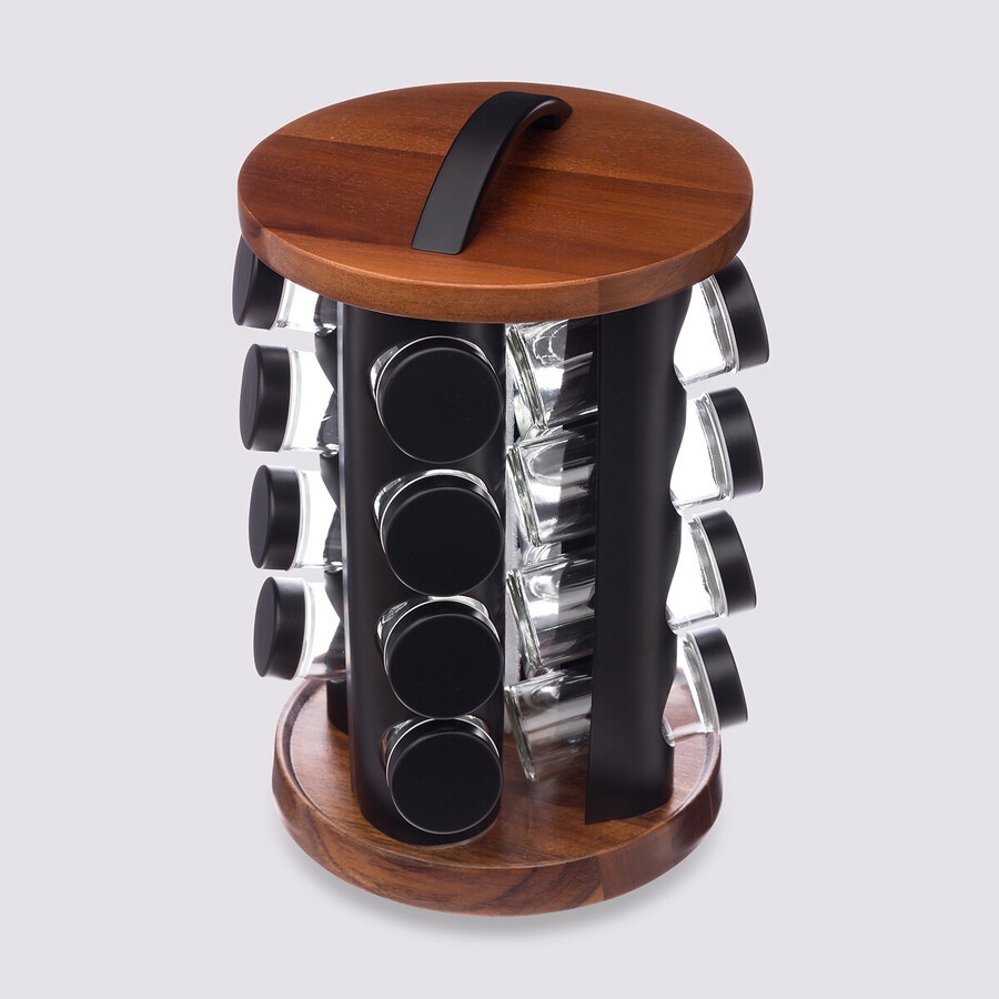 Rotating Spice Rack, ACACIA ORGANIZER , Ø 20 x H 31,5 cm, Brown
