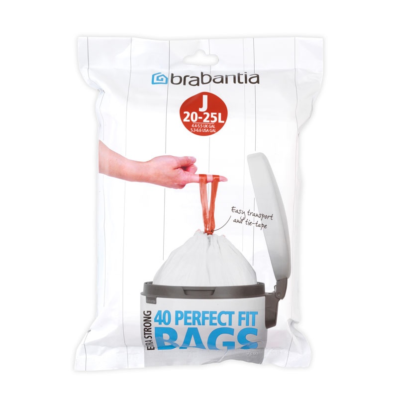 Caddy Liners, Extra strong, 20 -25 L Set of 40, BRABANTIA BIN LINERS CODE J, White