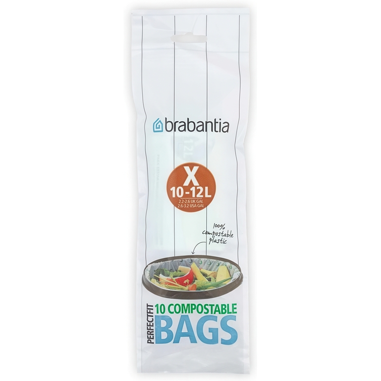 Caddy Liners, Compostable, 10 -12 L Set of 10, BRABANTIA BIN LINERS CODE X, White