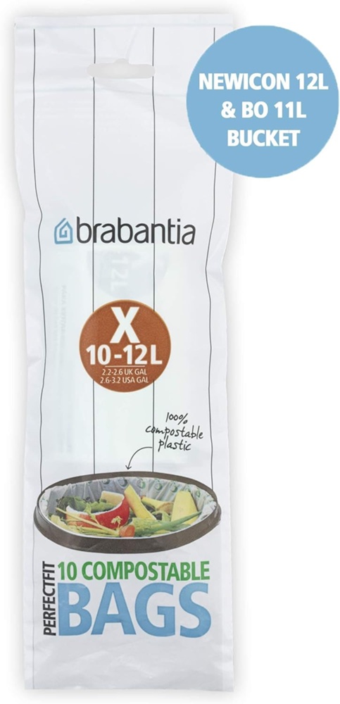Caddy Liners, Compostable, 10 -12 L Set of 10, BRABANTIA BIN LINERS CODE X, White