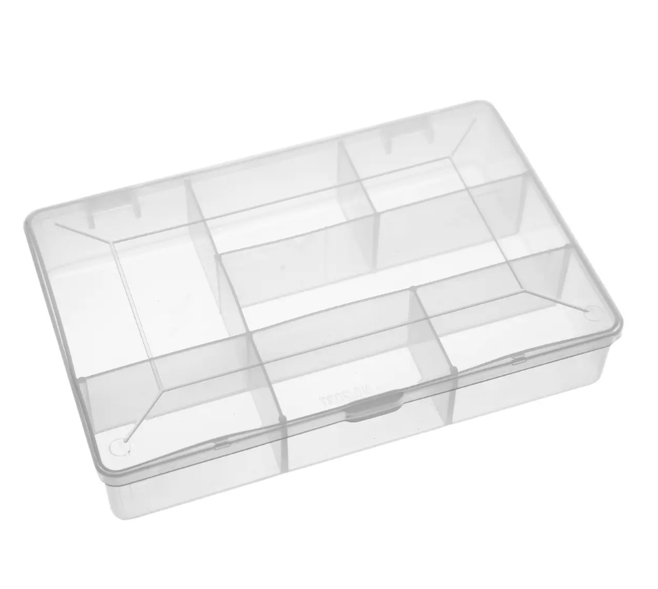 Box with lid, 7 Compartments, DIY SMALL BOX, 17 x 11,8 x H 3,3 cm, Clear