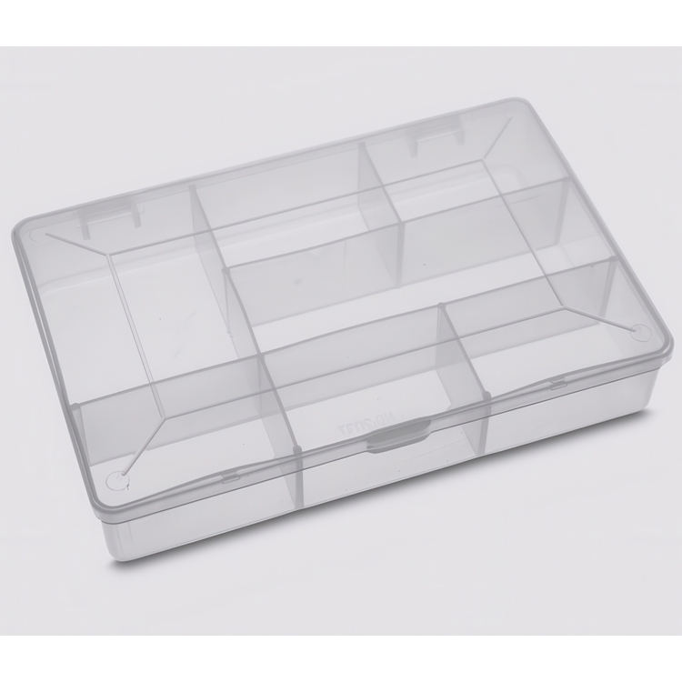 Box with lid, 7 Compartments, DIY SMALL BOX, 17 x 11,8 x H 3,3 cm, Clear