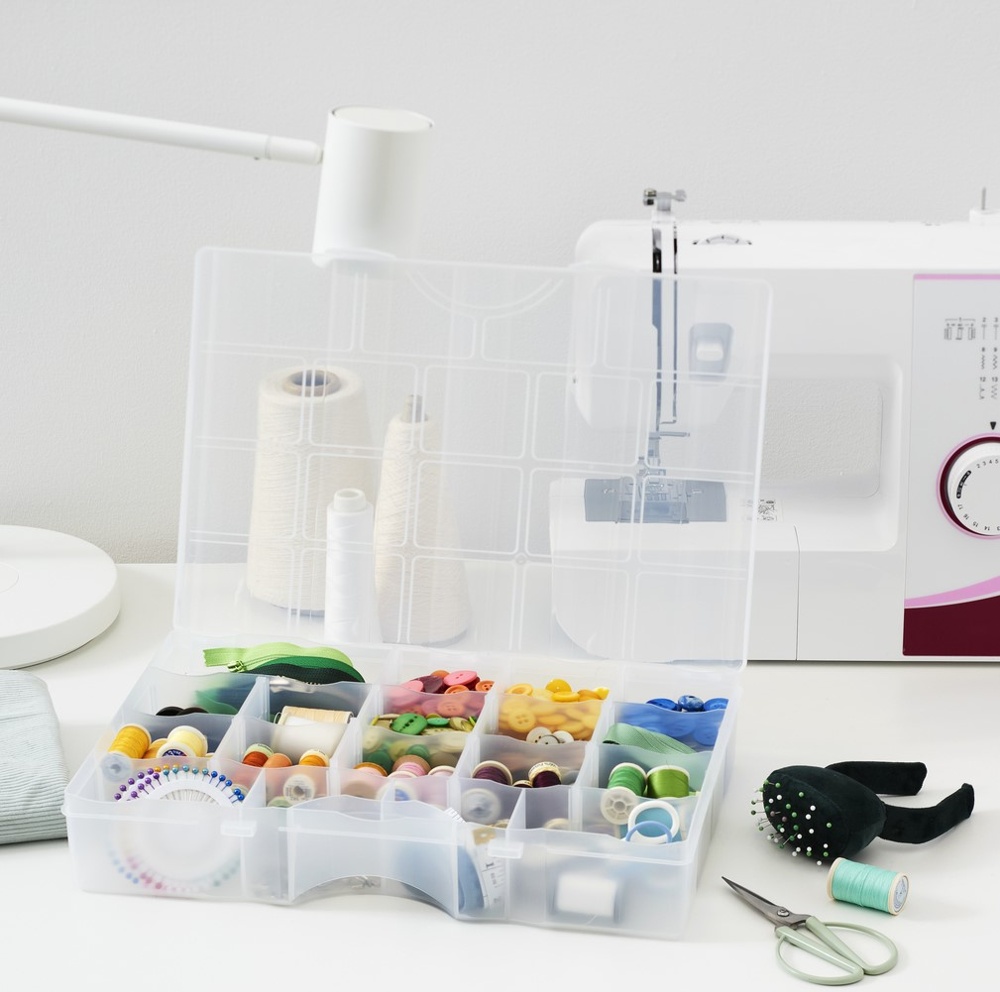 Box with lid, 19 Compartments, SMARTSTORE ORGANIZER LARGE, 38 x 27 x H7cm, Clear