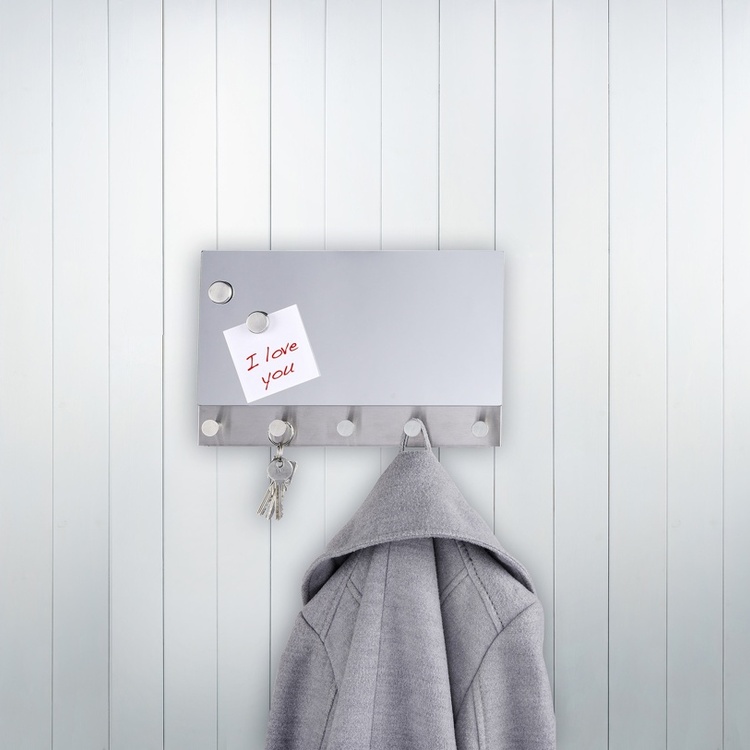 Mirror / Magnetic board with hooks, WENKO, 30 x H 19cm, Silver