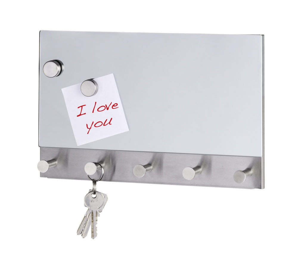 Mirror / Magnetic board with hooks, WENKO, 30 x H 19cm, Silver