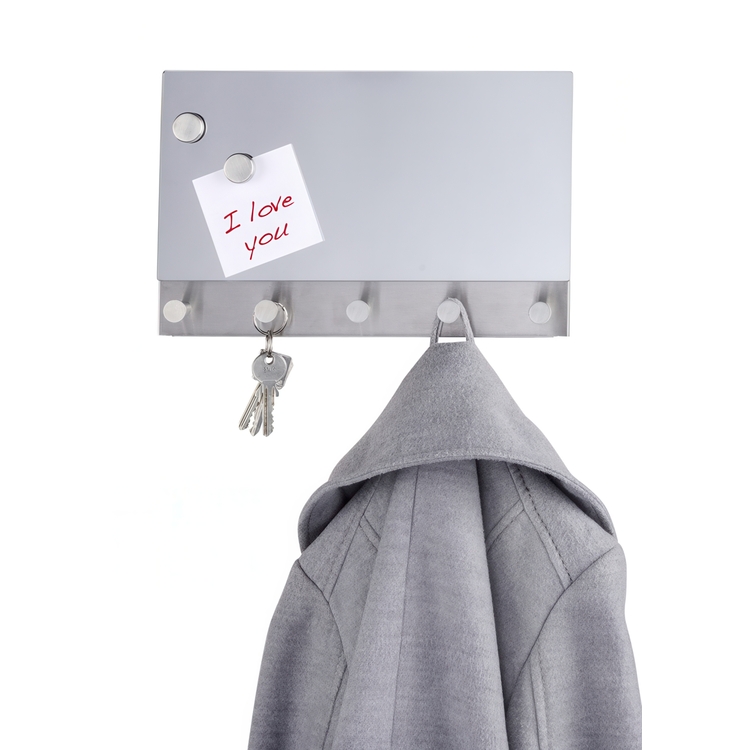 Mirror / Magnetic board with hooks, WENKO, 30 x H 19cm, Silver